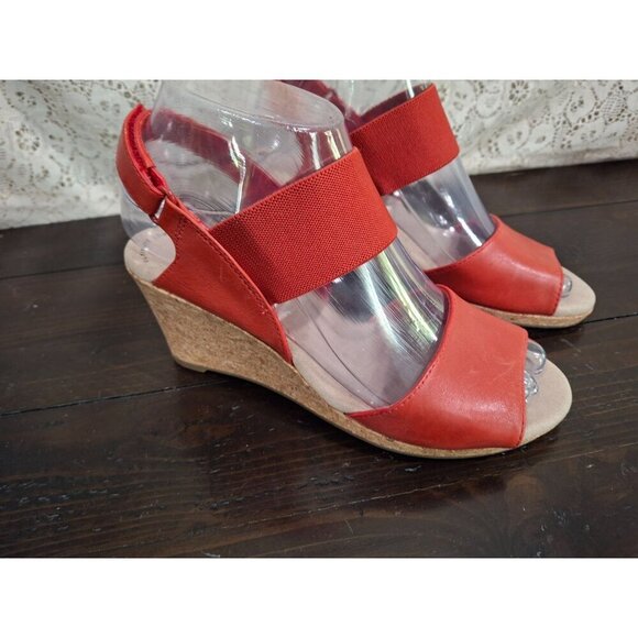 Clarks Laflay Lily Red Leather Cork Wedge SandalsSz. 5.5M - Picture 1 of 9